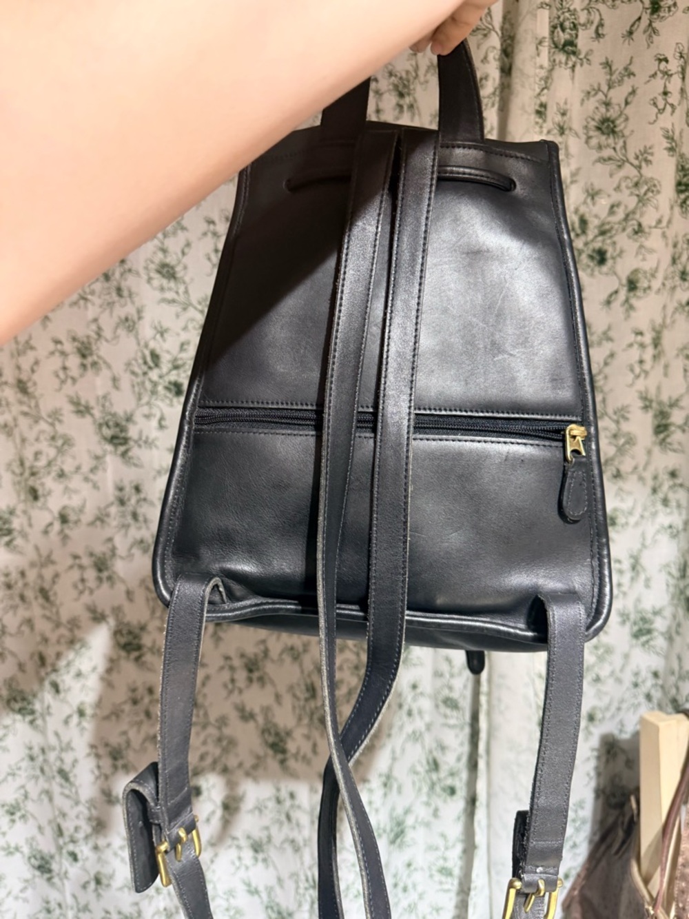 Coach Black Leather Backpack with Gold-Tone Turnlock - Picture 3 of 6